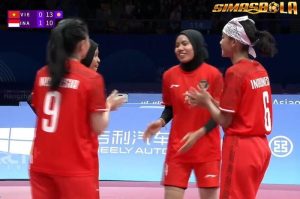 Bertanding di Jinhua Sport Centre Gymnasium, Hangzhou, China, Rabu (4/10/2023) tim sepak takraw putri merah putih kalah