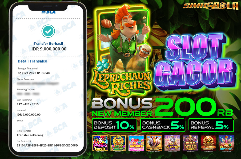 BUKTI KEMENANGAN LEPRECHAUN RICHES MEMBER SIMASBOLA 06 OKTOBER 2023