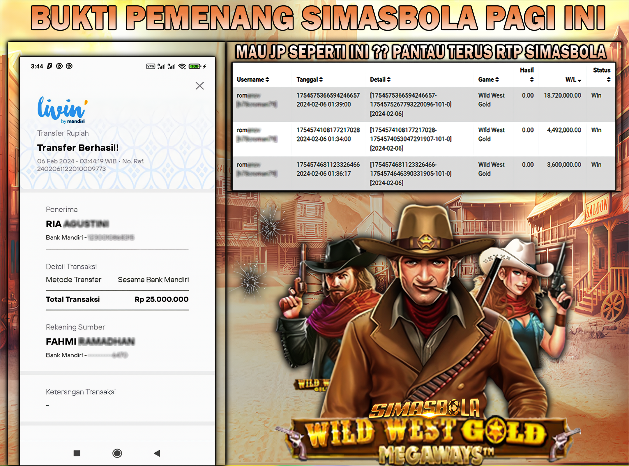 BUKTI PEMENANG TANGGAL 6 FEBRUARI 2024, Selamat Kepada Member Setia SIMASBOLA Yang Sudah Memenangkan Permainan Slot Bosku