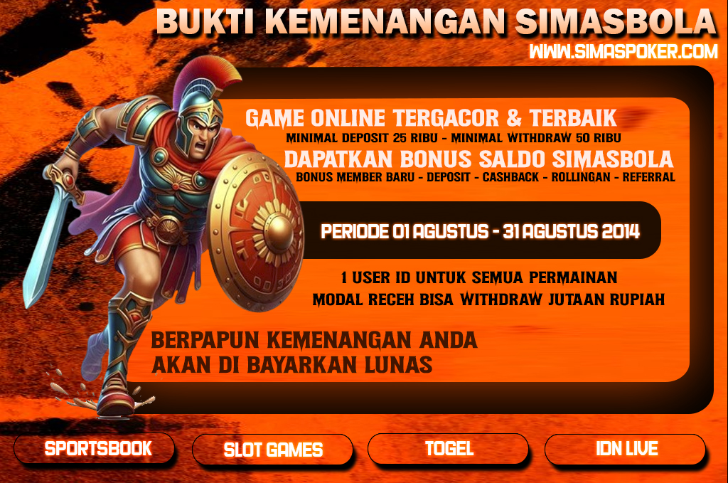 BUKTI PEMENANG HARI INI TANGGAL 27 AGUSTUS 2024. SIMAS BOLA ADALAH SITUS BETINGAN ONLINE SLOT TERLENGKAP DAN TERPERCAYA NOMOR 1 DI INDONESIA.